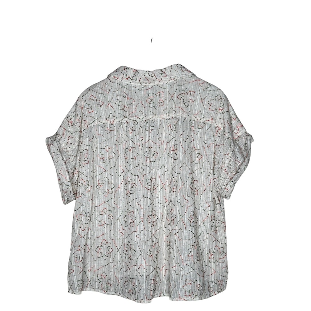 Textured Cotton Embroidered Blouse Puff Sleeve Boho Top Large - Picture 6 of 6